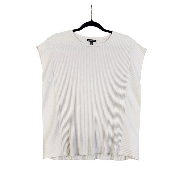 Eileen Fisher Womens Textured Stretch Rib Round Neck Top Size Large Bone Luxury - Picture 2 of 9
